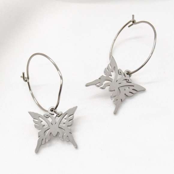 Silver Y2K Butterfly Hoops - Picture 1 of 3
